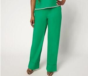 Stacy London Med Green Stretch Cotton Wide Leg Pant With Tall Cuff A691876 NWOT